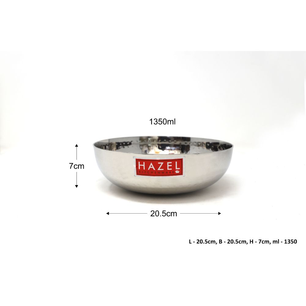 HAZEL Alfa Stainless Steel Hammered Tone Kadai Tasra, Diameter 20.5 cm, 1.35 LTR