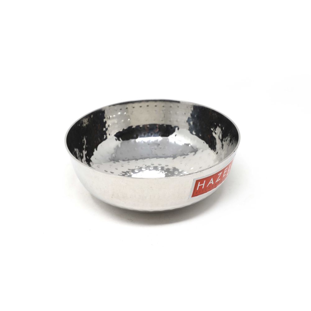 HAZEL Stainless Steel Kadai Without Handle, 18 cm | Hammered Round Bottom Tasra Kadhai Cookware for Daily Usage, 1000 ML