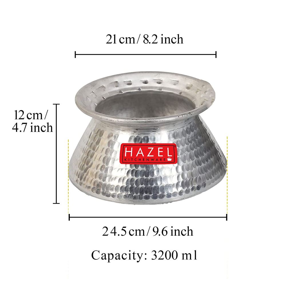 HAZEL Handi for Cooking I Aluminium Biriyani Pot with Lid, 3200 ML I Aluminium Handi with Traditional Hammered Finish | Multipurpose Biryani Handi, Silver