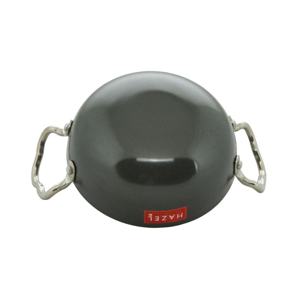 HAZEL 2.3 mm Hard Anodised Small Kadai Aluminium Anodized Frying Baby Kadhai, 450 ml, 13 cm, Black