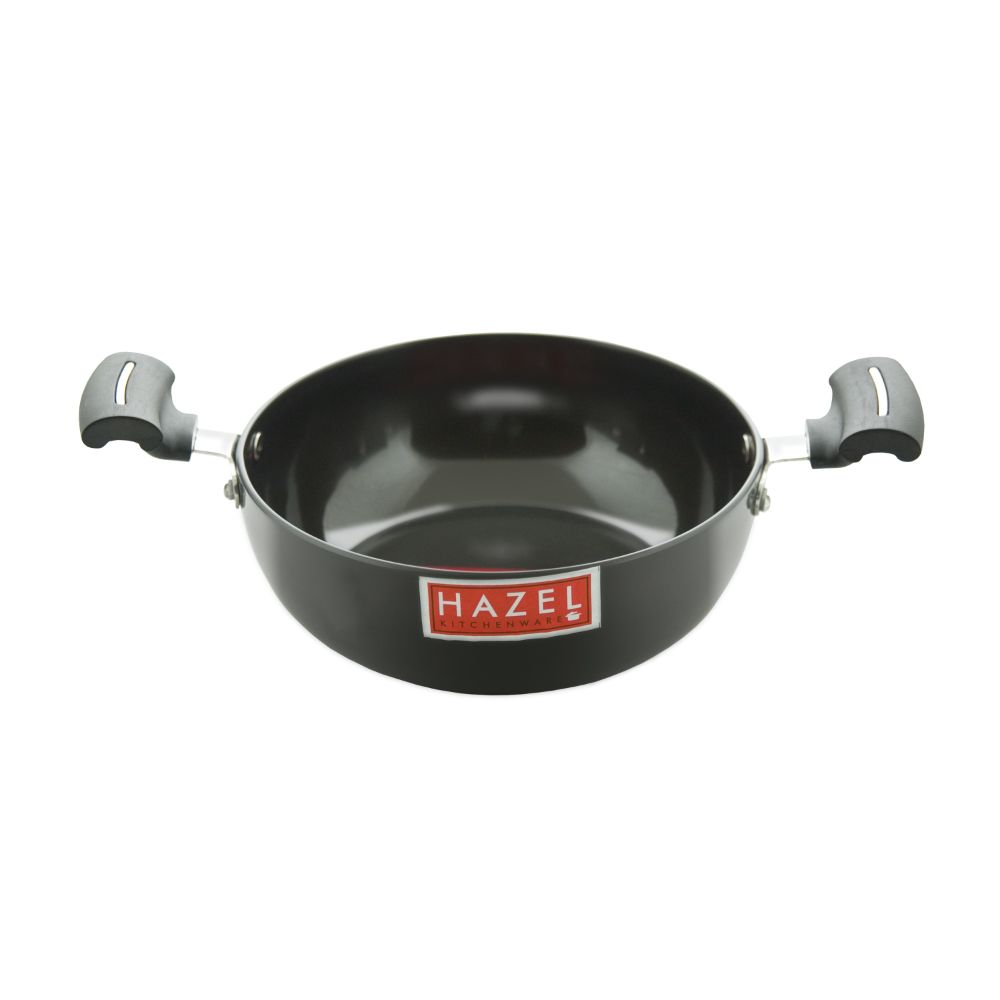 HAZEL 3 mm Hard Anodised Kadai Deep Aluminium Anodized Frying Kadhai with Induction Base, 1750 ml, 20 cm, Black