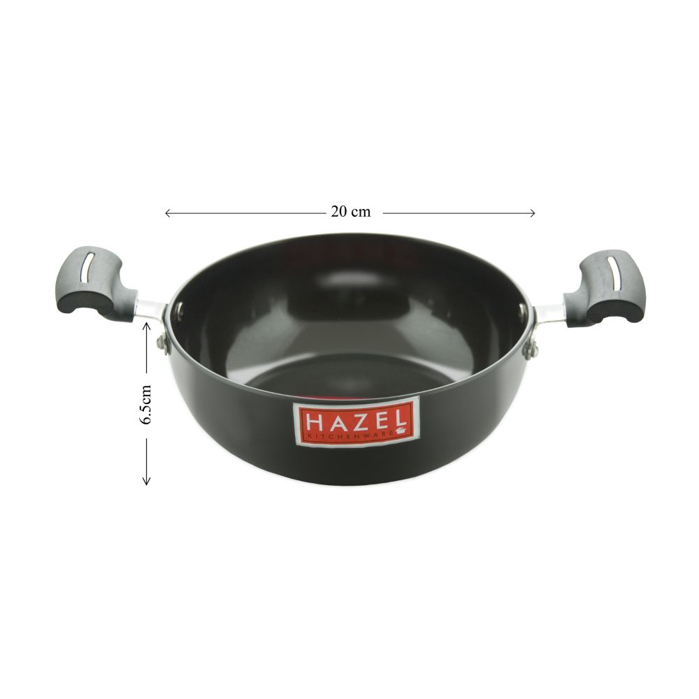 HAZEL 3 mm Hard Anodised Kadai Deep Aluminium Anodized Frying Kadhai with Induction Base, 1750 ml, 20 cm, Black