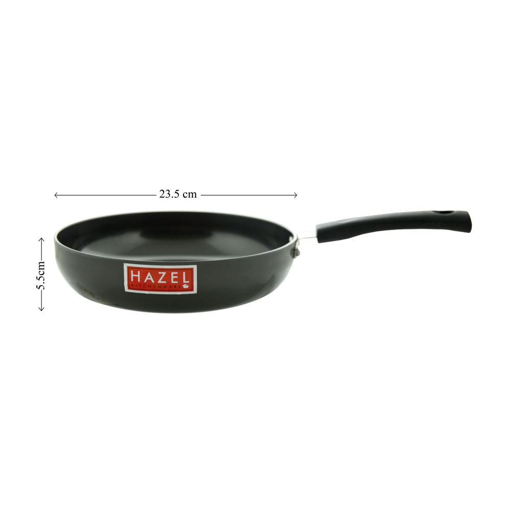 HAZEL 3 mm Hard Anodised Frying Pan Aluminium Anodized Fry Pan Induction Base, 2200 ml, 23.5 cm, Black