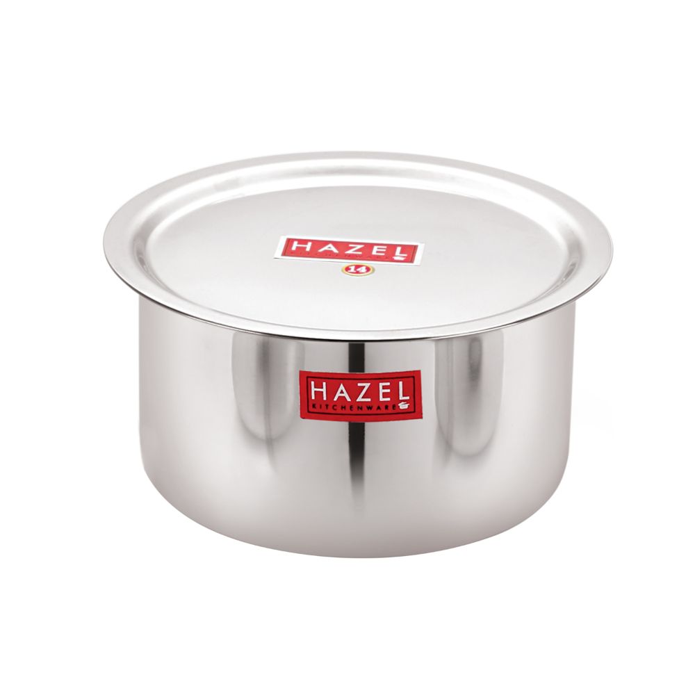 HAZEL Alfa Stainless Steel Tope Patila with Lid Premium Heavy Gauge Flat Bottom Boiling Vessels Bhagona Dekchi, 22.5 cm, 2.9 Litre, Silver