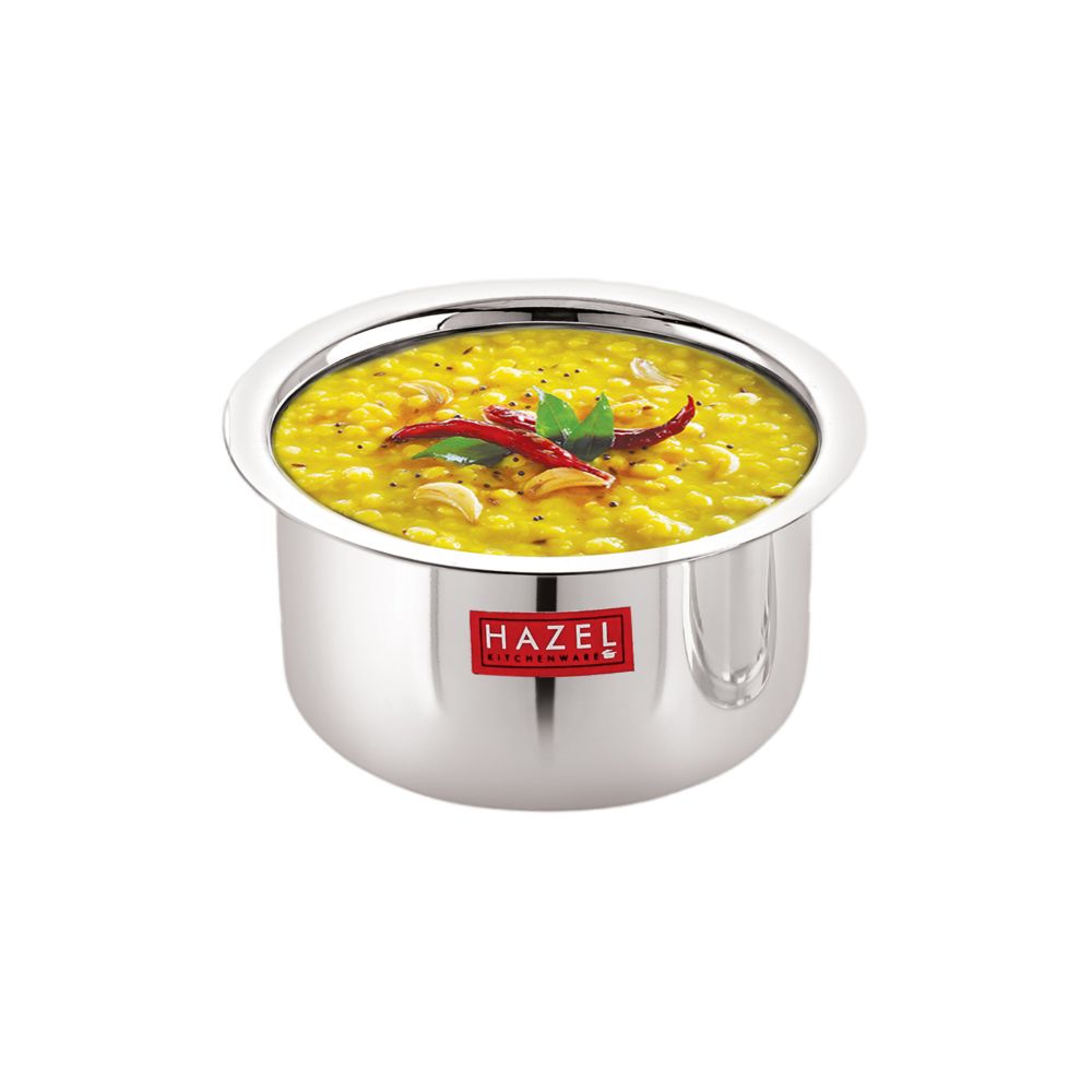 HAZEL Alfa Stainless Steel Tope Patila with Lid Premium Heavy Gauge Flat Bottom Boiling Vessels Bhagona Dekchi, 22.5 cm, 2.9 Litre, Silver