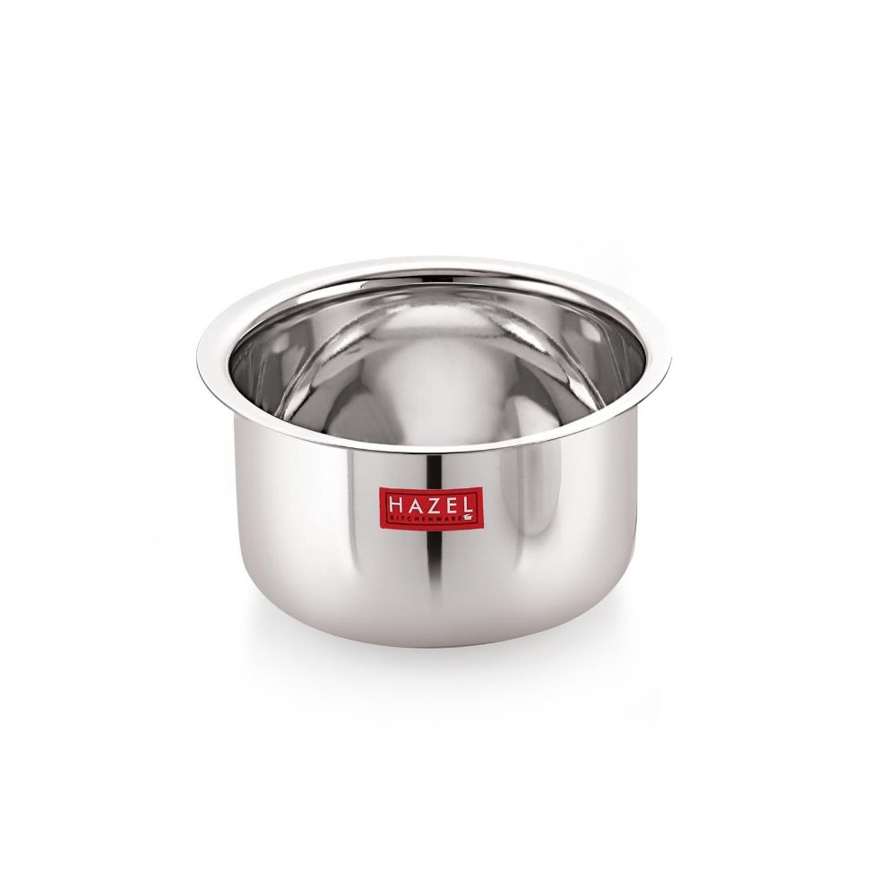 HAZEL Alfa Stainless Steel Tope Patila with Lid Premium Heavy Gauge Round Bottom Boiling Vessels Bhagona Dekchi, 21 cm, 2.4 Litre, Silver