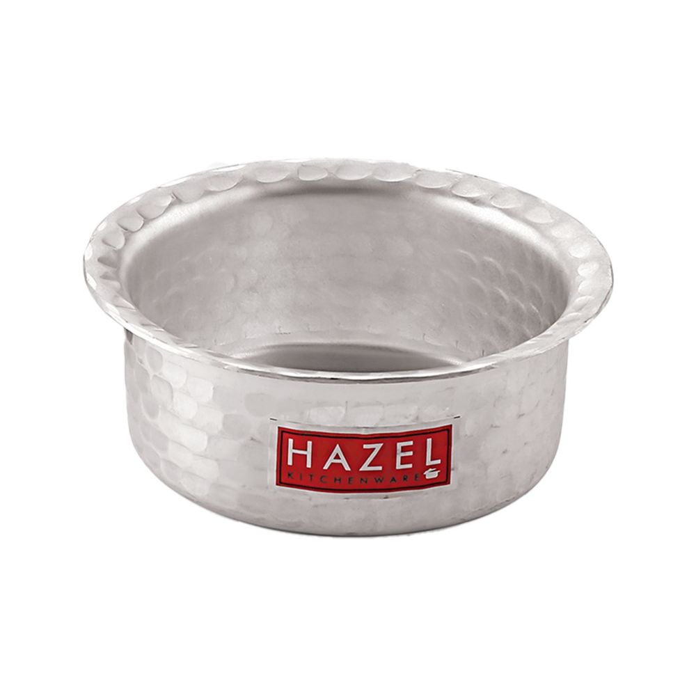 HAZEL Aluminium Hammered Milk Pot with Lid | Stock Pot with Lid | Boiling Bhagona Tope Set with Lid for Kitchen, 17.7 cm, 1000 ML, Silver