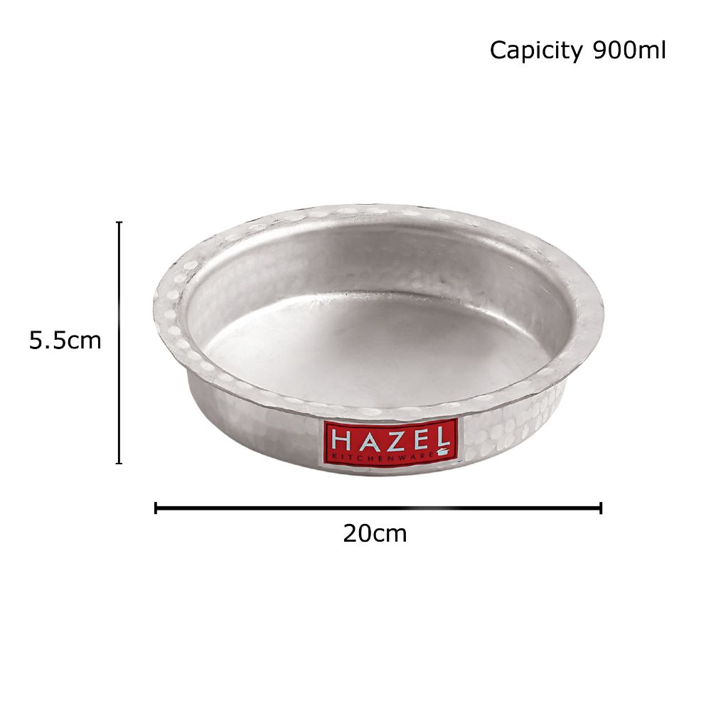 HAZEL Aluminium Langdi Patila Pot with Lid Hammered Finish Round Bottom Boiling Tope Vessels Bhagona Dekchi, 20 cm, 900 ML Silver
