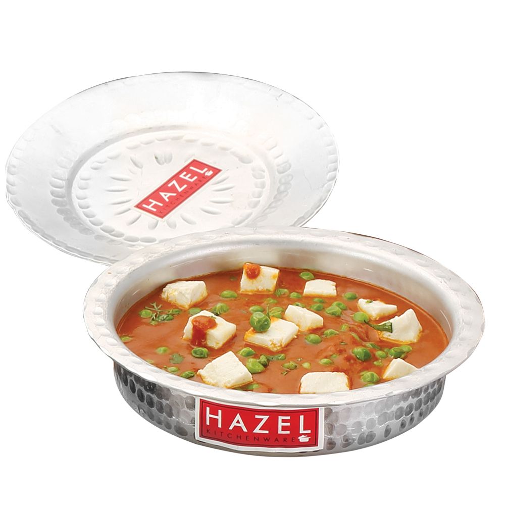 HAZEL Aluminium Langdi Patila Pot with Lid Hammered Finish Round Bottom Boiling Tope Vessels Bhagona Dekchi, 20 cm, 900 ML Silver