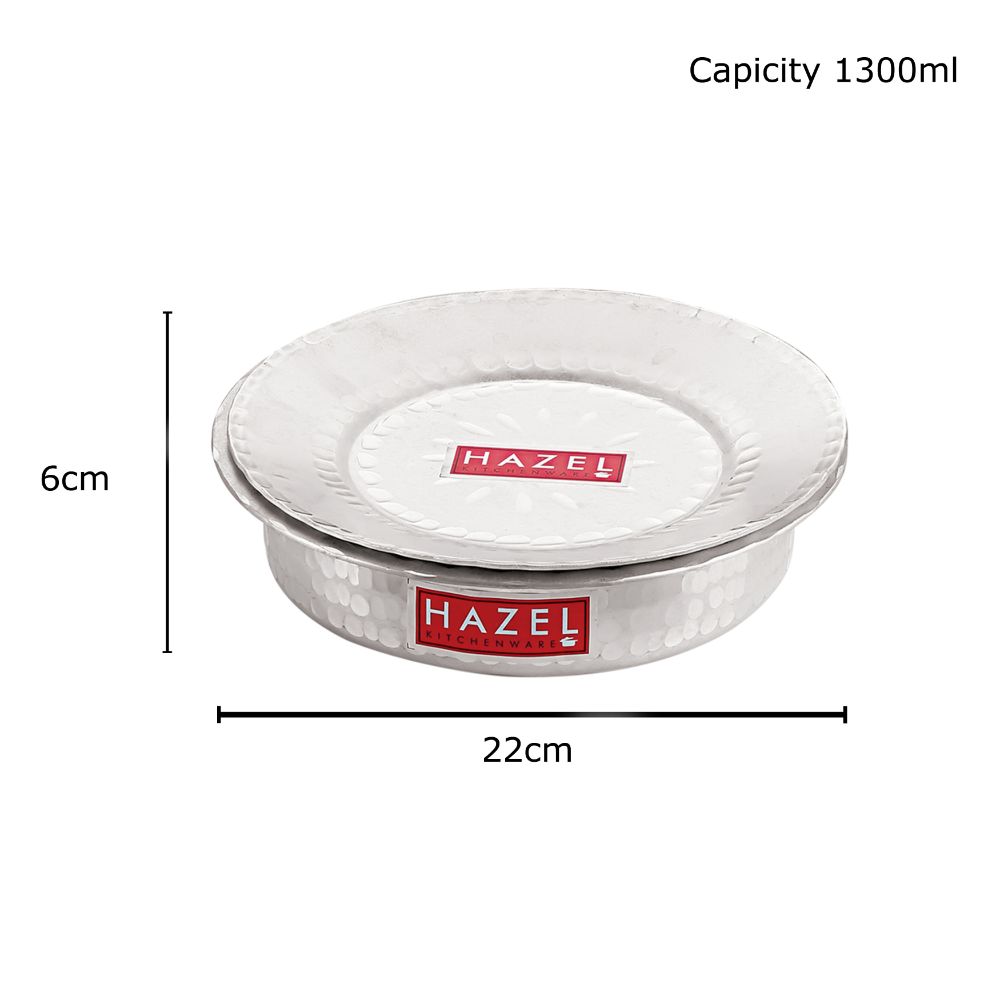 HAZEL Langdi Kitchen Ware I Aluminium Tope Set with Lid, Set of 1, 1300 ML I Round Bottom Traditional Hammered Finish I Aluminium Cookware Set, Silver