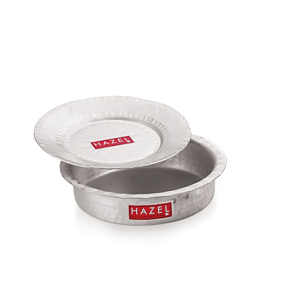 HAZEL Aluminium Langdi Patila Pot with Lid Hammered Finish Round Bottom Boiling Tope Vessels Bhagona Dekchi, 23 cm, 1700 ML