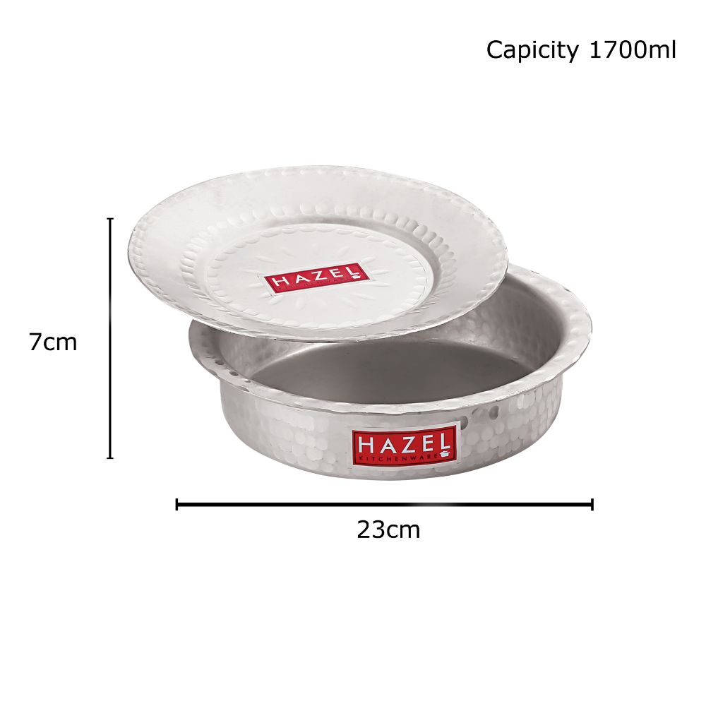 HAZEL Aluminium Langdi Patila Pot with Lid Hammered Finish Round Bottom Boiling Tope Vessels Bhagona Dekchi, 23 cm, 1700 ML