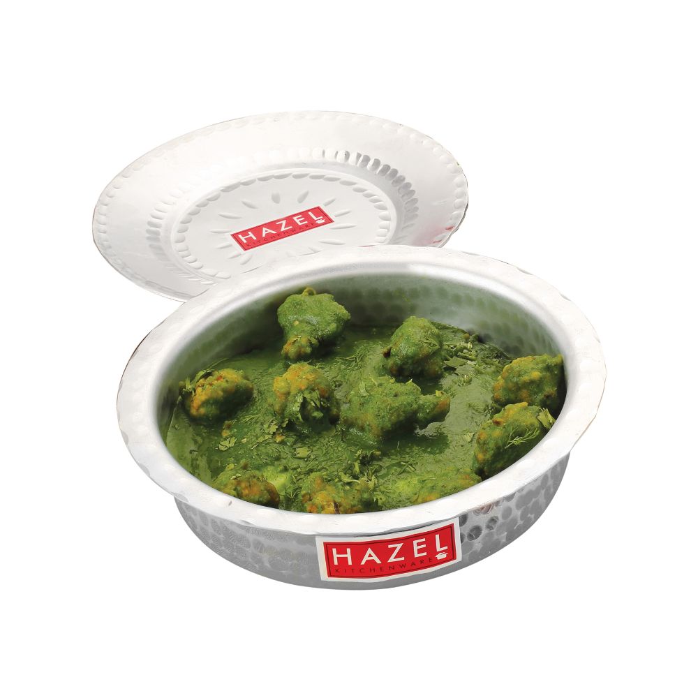 HAZEL Aluminium Langdi Patila Pot with Lid Hammered Finish Round Bottom Boiling Tope Vessels Bhagona Dekchi, 23 cm, 1700 ML