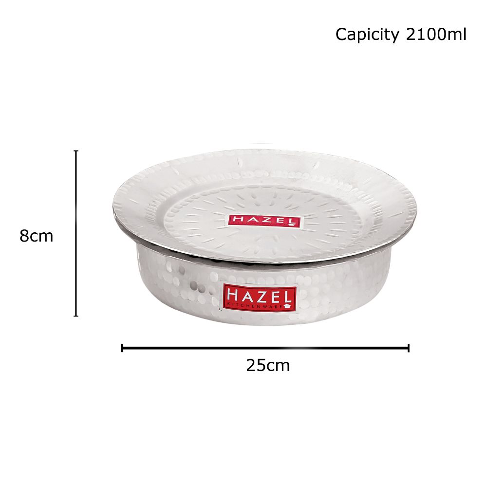 HAZEL Aluminium Langdi Patila Pot with Lid Hammered Finish Round Bottom Boiling Tope Vessels Bhagona Dekchi, 25 cm, 2100 ML