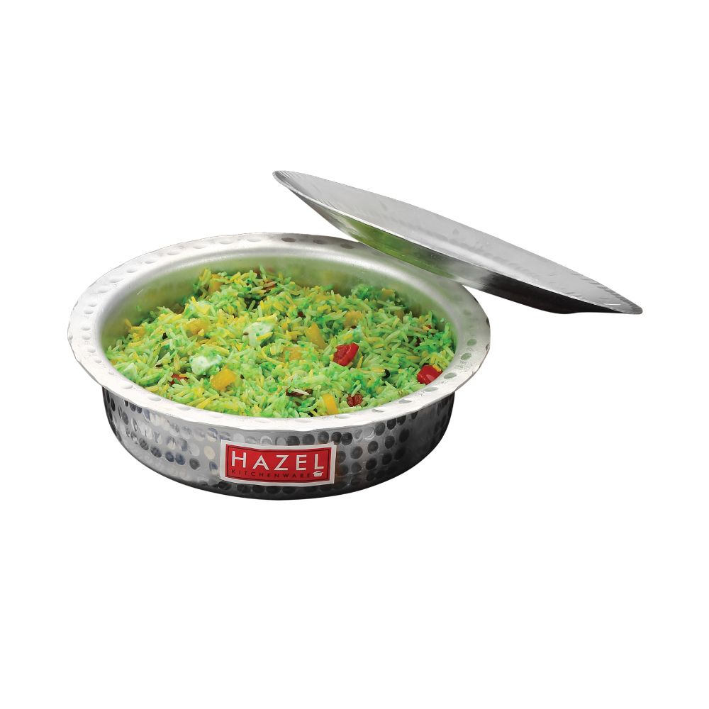 HAZEL Aluminium Bhagona with Lid | Boiling Tope with Hammered Finish