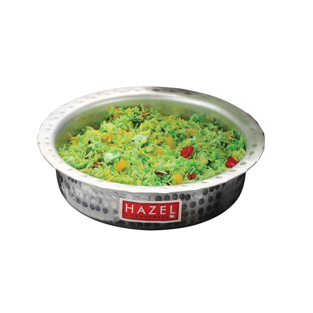 HAZEL Aluminium Bhagona with Lid | Boiling Tope with Hammered Finish