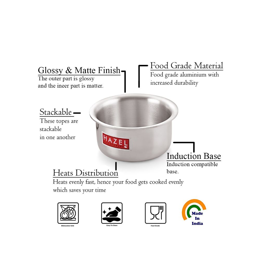 HAZEL Aluminium Induction Cookware I Aluminium Induction Cooktop Tope, 4000 ML with 4 mm Thickness I Multi-Purpose Food-Grade Aluminium Kitchen Items for Home Cooking Silver