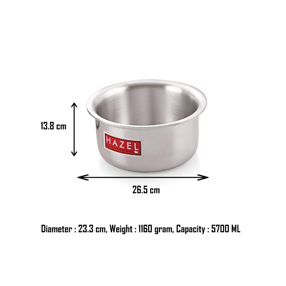 HAZEL Aluminium Induction Base Tope Patila Flat Bottom Boiling Vessels Bhagona Dekchi, 23.3 cm, 5700 ML