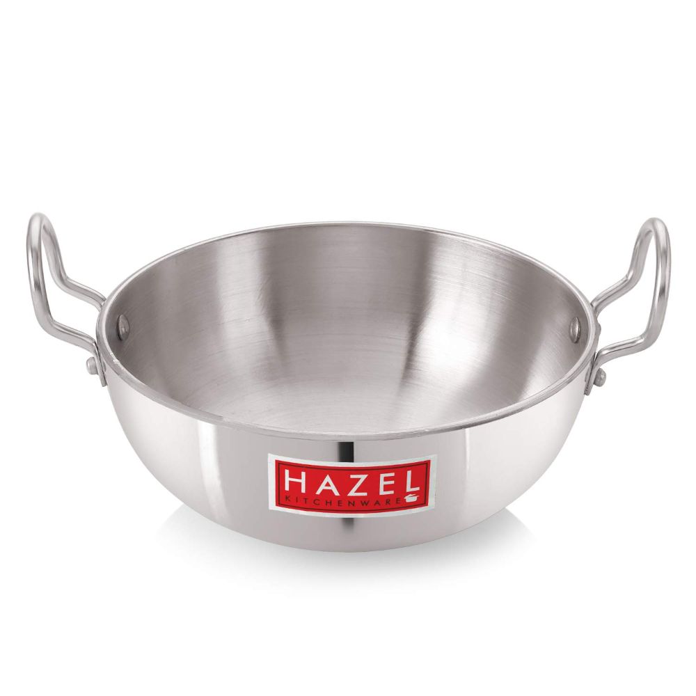 HAZEL Aluminium Cookware with Handle | Cooking Utensil, 5000 ml with 4 mm Thickness, Multipurpose Kadai for Deep Frying and Cooking, Silver