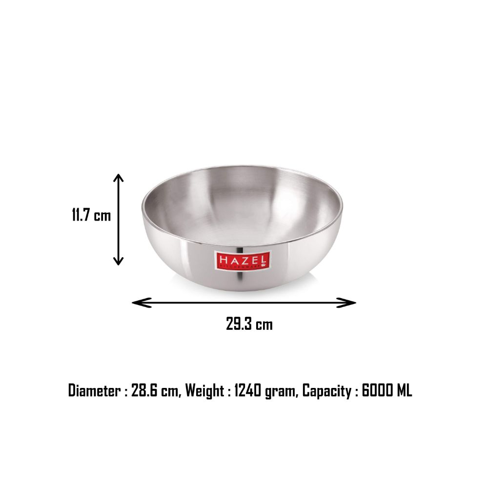 HAZEL Aluminium Tasla 4 mm Frying Tasra Kadhai, (Silver, 28.6 cm, 6000 ml)