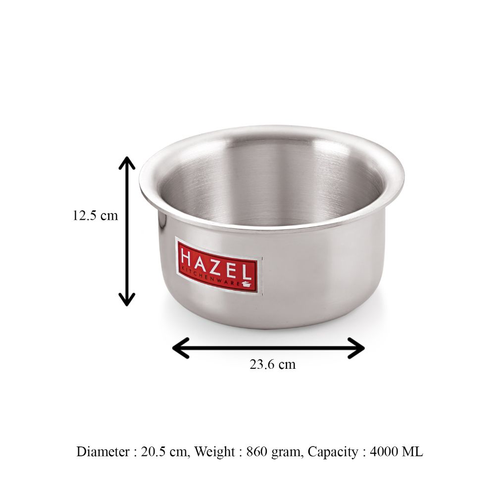 HAZEL Aluminium Tope Patila Flat Bottom Boiling Vessels Bhagona Dekchi, 20.5 cm, 4000 ML, Silver