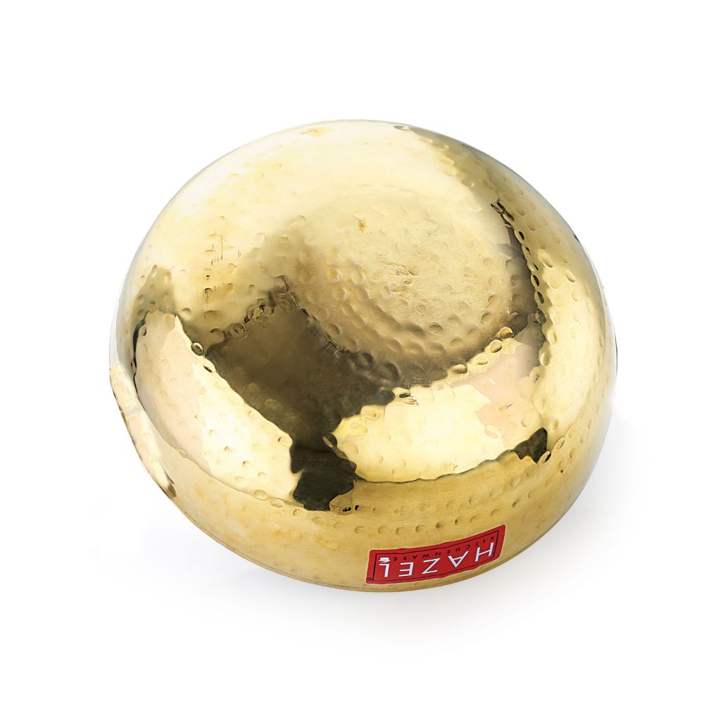 HAZEL Brass Kadai Tasra with Kalai | 100% Pure Brass Kadhai with Tin Coating | Brass Kadai Without Handle for Cooking and Serving | Brass Utensils for Kitchen, 1600 ML, 20 cm