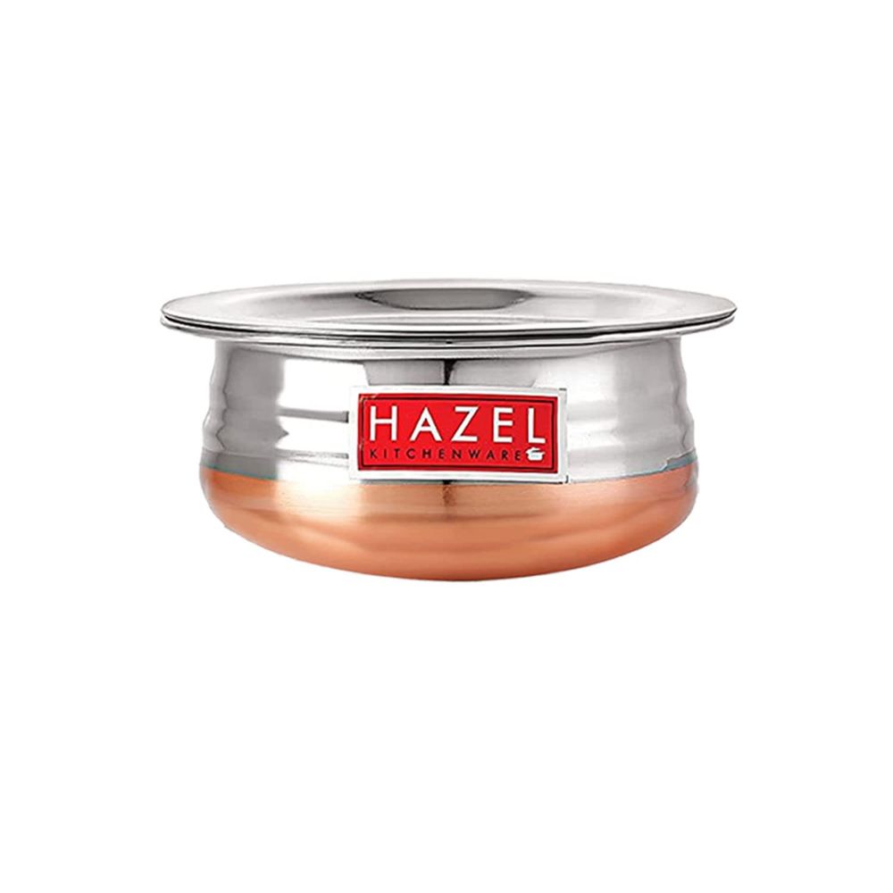 HAZEL Copper Bottom Urli Handi Set with Lid Cover| Premium Stainless Steel Cookware Set | Serving Cooking Tope Bowl for Kitchen | Copper Bottom Vessels for Cooking, 4 Piece