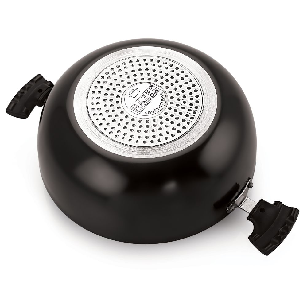 HAZEL Hard Anodized Kadai I Kadai for Deep Frying, 4000 ML with 3 mm Thickness I Black Anodized Aluminium Cookware Set | Hard Anodized cookware Set for Kitchen