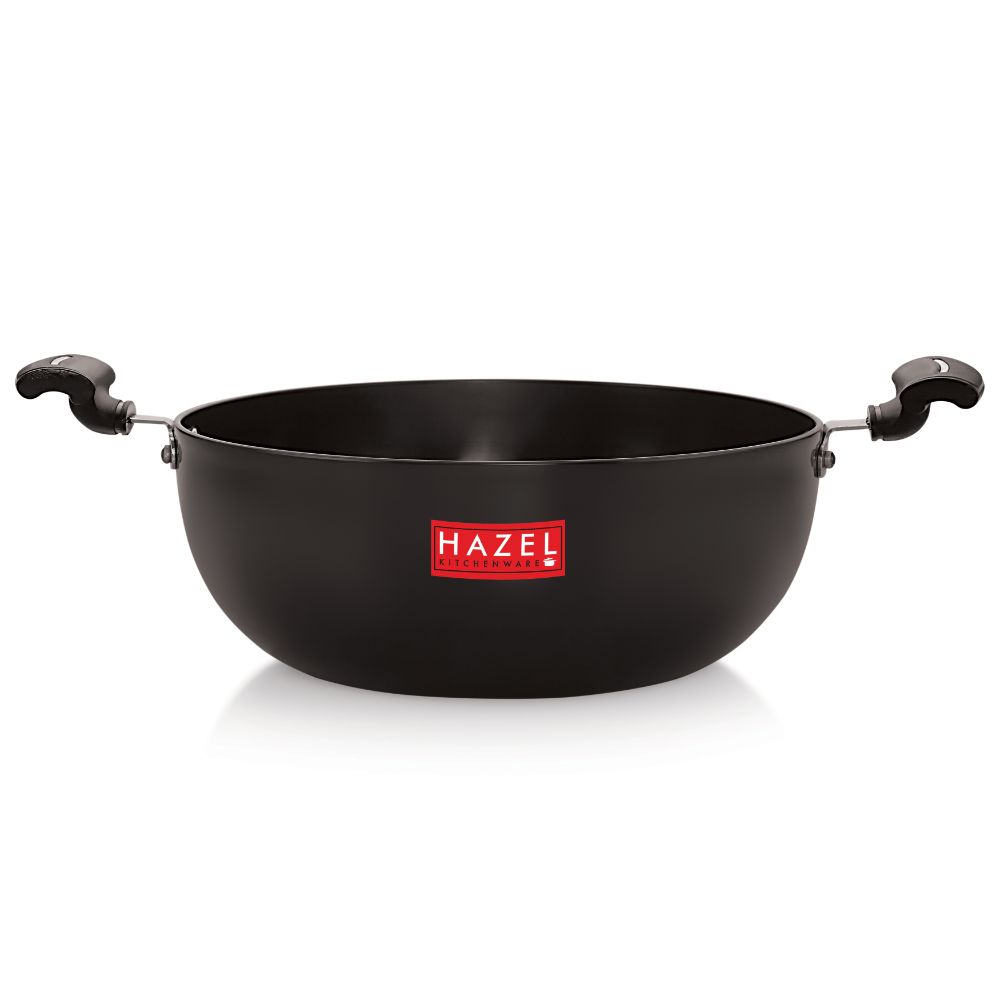 HAZEL Hard Anodized Kadai I Kadai for Deep Frying, 4000 ML with 3 mm Thickness I Black Anodized Aluminium Cookware Set | Hard Anodized cookware Set for Kitchen