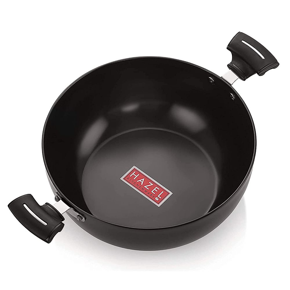HAZEL Hard Anodised Kadai with Handle| Hard Anodized Kadhai Kadahi Karahi Cookware Utensil for Frying, 2800 ml, 23.4 cm, Black