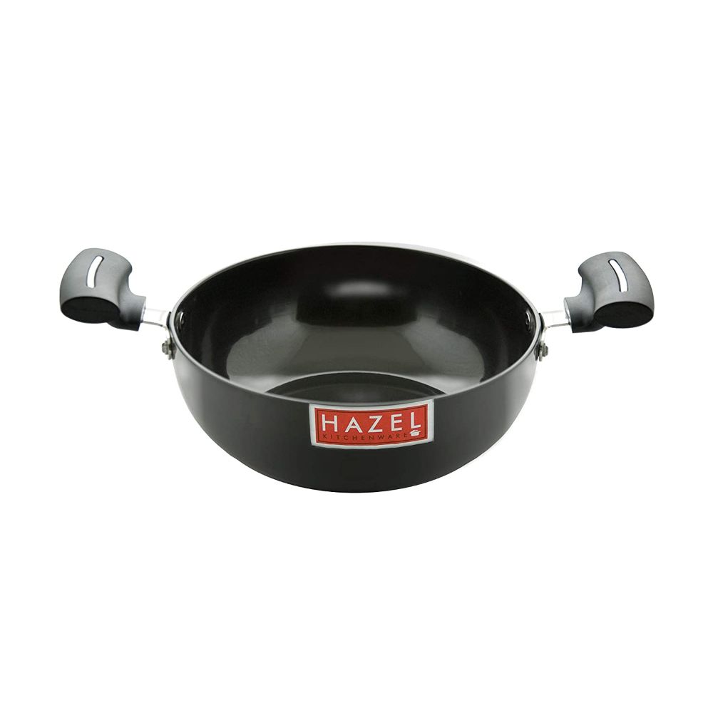 HAZEL Hard Anodised Kadai with Handle| Hard Anodized Kadhai Kadahi Karahi Cookware Utensil for Frying, 2800 ml, 23.4 cm, Black