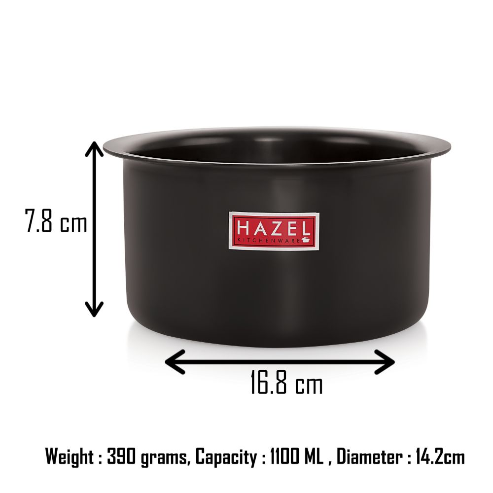 HAZEL Hard Anodised Tope Patila 3mm Aluminium Anodized Boiling Vessels Bhagona Dekchi, 1100 ML, 14.2 cm