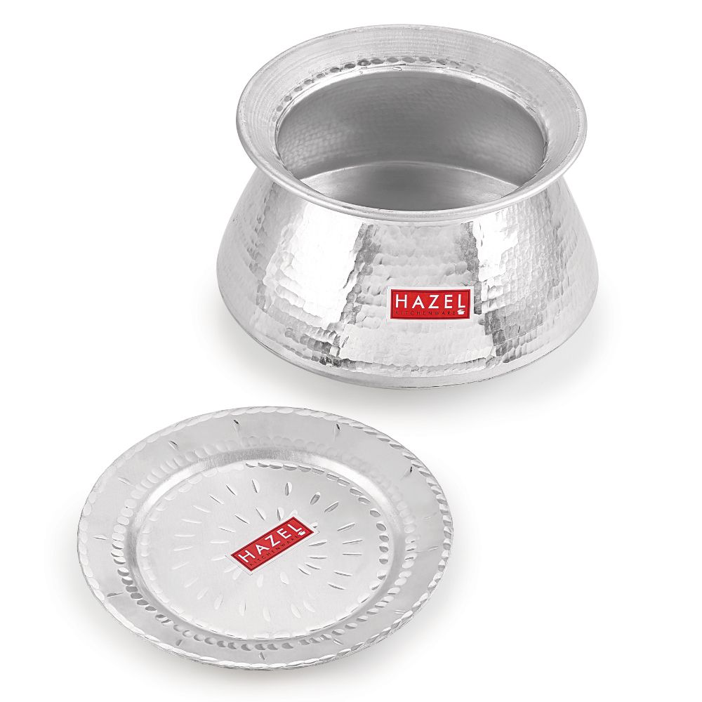 HAZEL Aluminium Hammered Finish Handi with Lid Biryani Rice Cooking Pot Degri Tope Patila Vessal (13 Litre) Silver