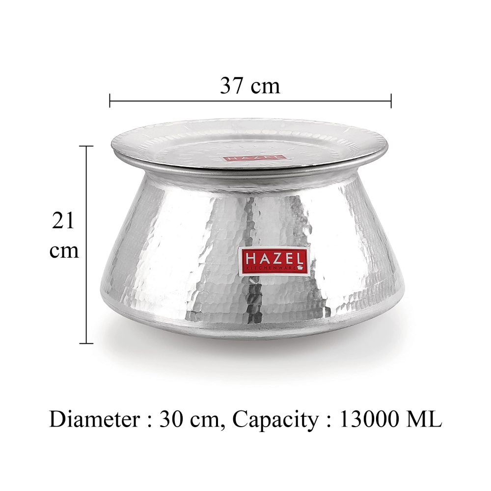 HAZEL Aluminium Hammered Finish Handi with Lid Biryani Rice Cooking Pot Degri Tope Patila Vessal (13 Litre) Silver