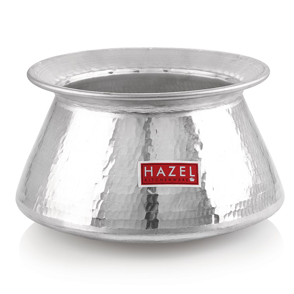 HAZEL Aluminium Hammered Finish Handi with Lid Biryani Rice Cooking Pot Degri Tope Patila Vessal (13 Litre) Silver