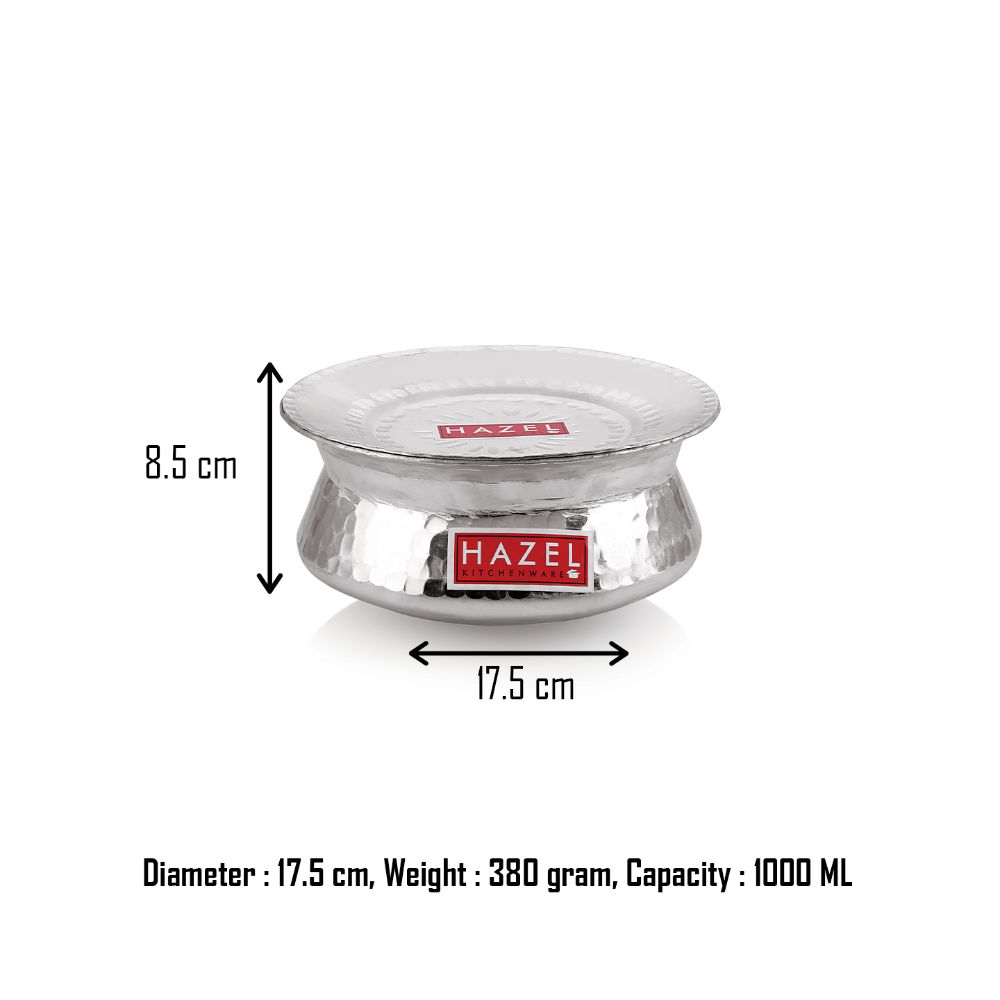 HAZEL Biryani Pot| Aluminium Biryani Handi Set, 1000 ML| Aluminium Hammered Finish Tope, Patila Handi | Multipurpose Aluminium Cooking Utensils for Kitchen Silver