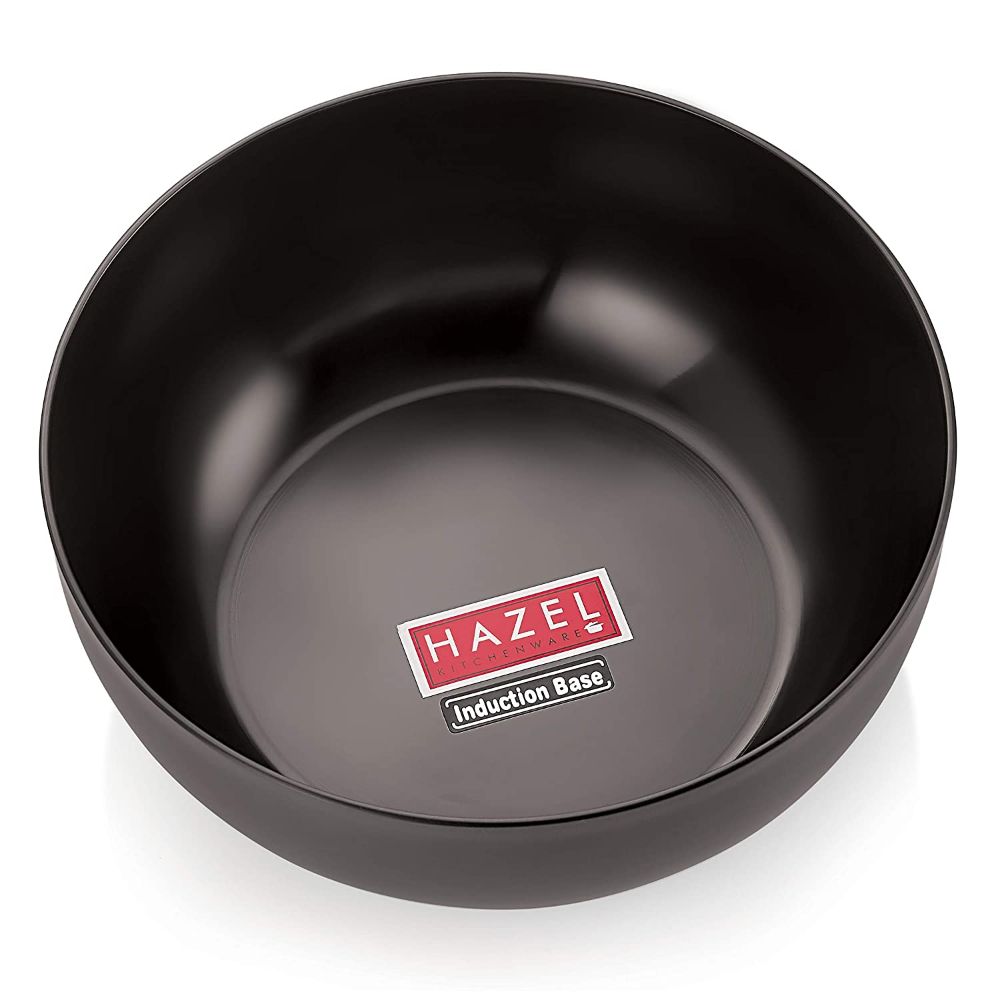 HAZEL Hard Anodised Tasra 3 mm Deep Aluminium Anodized Frying Tasla Kadai, (Black, 23.3 cm, 3200 ml)