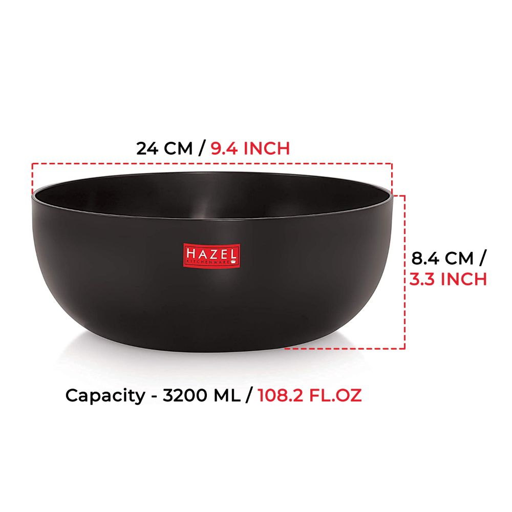 HAZEL Hard Anodised Tasra 3 mm Deep Aluminium Anodized Frying Tasla Kadai, (Black, 23.3 cm, 3200 ml)