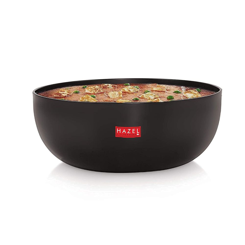 HAZEL Hard Anodised Tasra 3 mm Deep Aluminium Anodized Frying Tasla Kadai, (Black, 23.3 cm, 3200 ml)