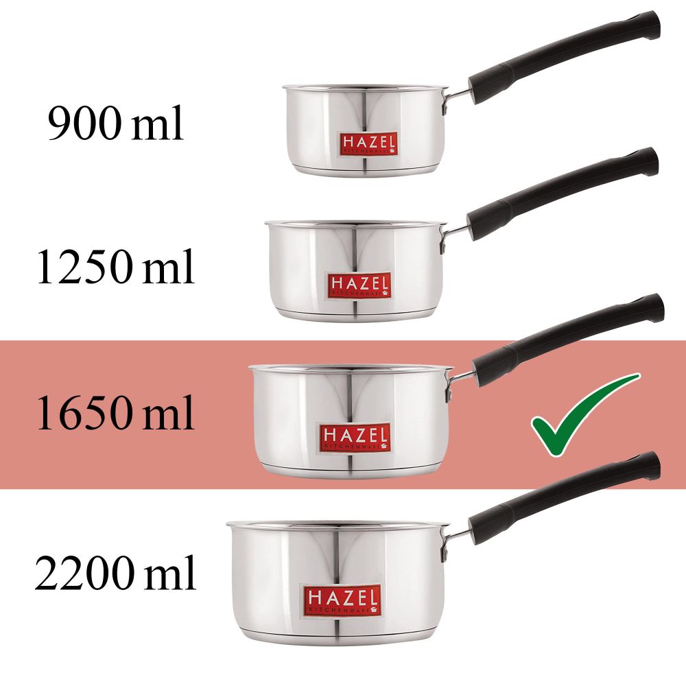 HAZEL Induction Bottom Sauce Pan Stainless Steel Saucepan Deep Bottom with Handle Induction Base for Tea Milk Maker Vessel Cooking, 16.1 cm, 1650 ML