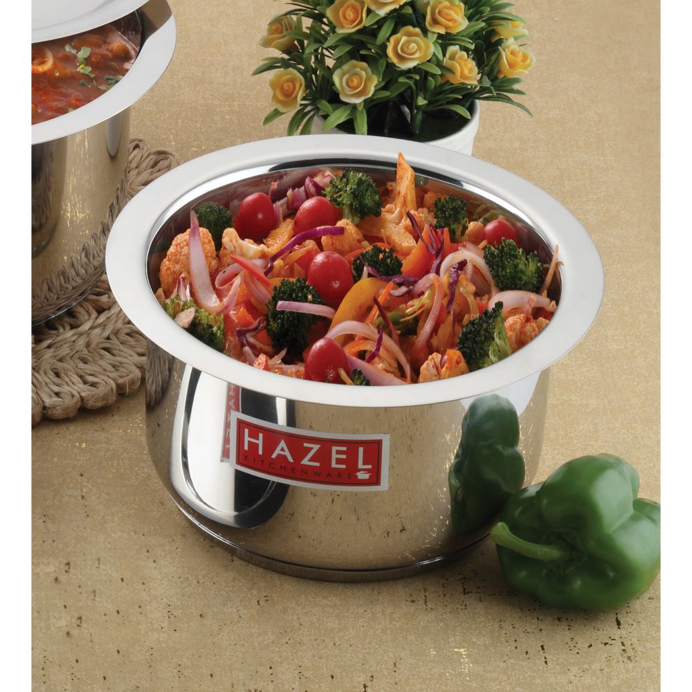 HAZEL Induction Bottom Tope Stainless Steel Heavy Base Thick Flat Bottom Patila Cookware Utensil for Kitchen, 13.5 cm, 1100 ML