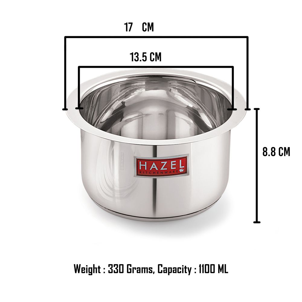 HAZEL Induction Bottom Tope Stainless Steel Heavy Base Thick Flat Bottom Patila Cookware Utensil for Kitchen, 13.5 cm, 1100 ML