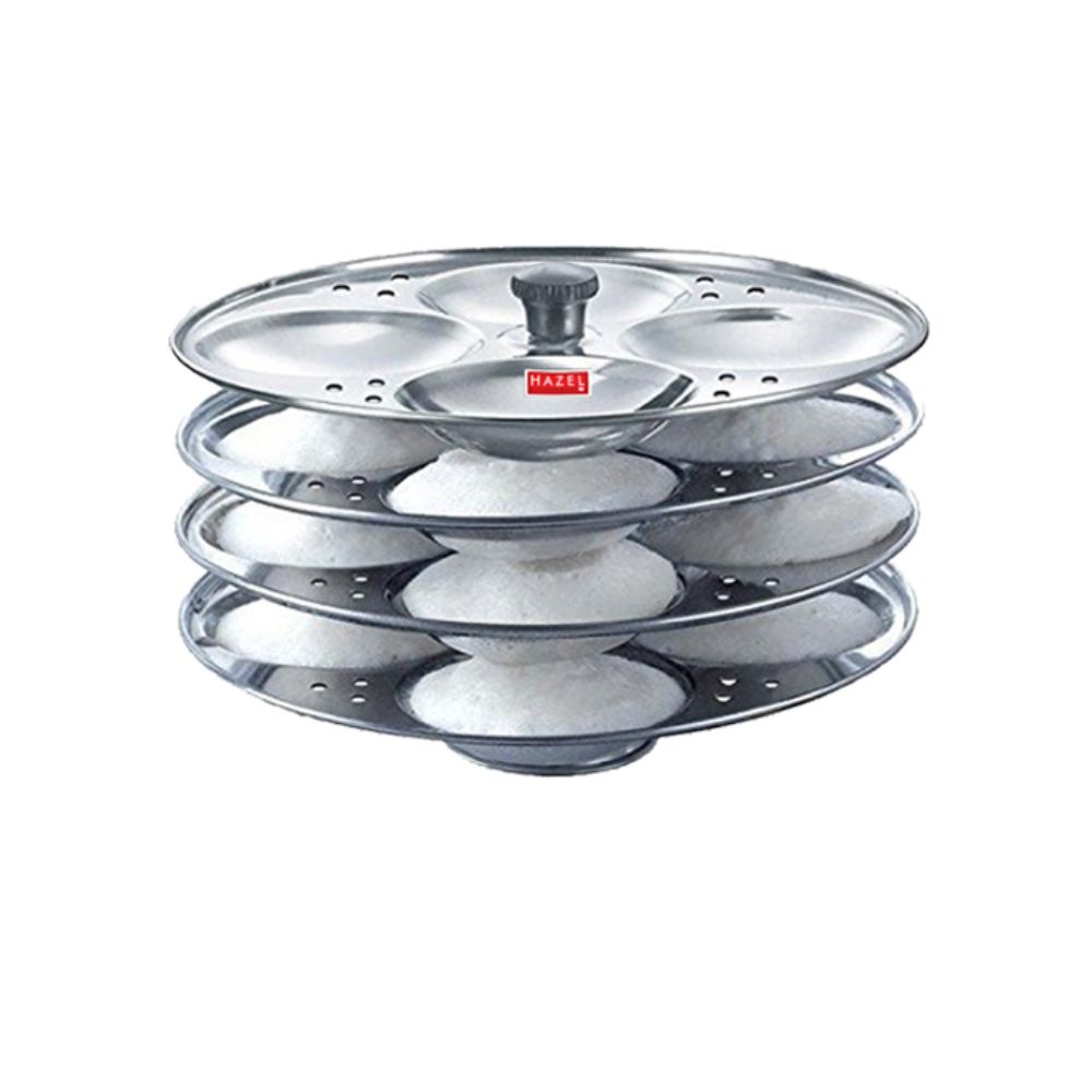 HAZEL Food Grade Stainless Steel Regular Idli Plate, 4-Rack Plates, 16 idlis