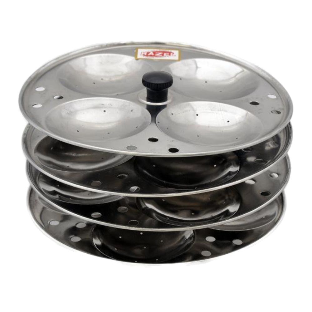 HAZEL Food Grade Stainless Steel Regular Idli Plate, 4-Rack Plates, 16 idlis