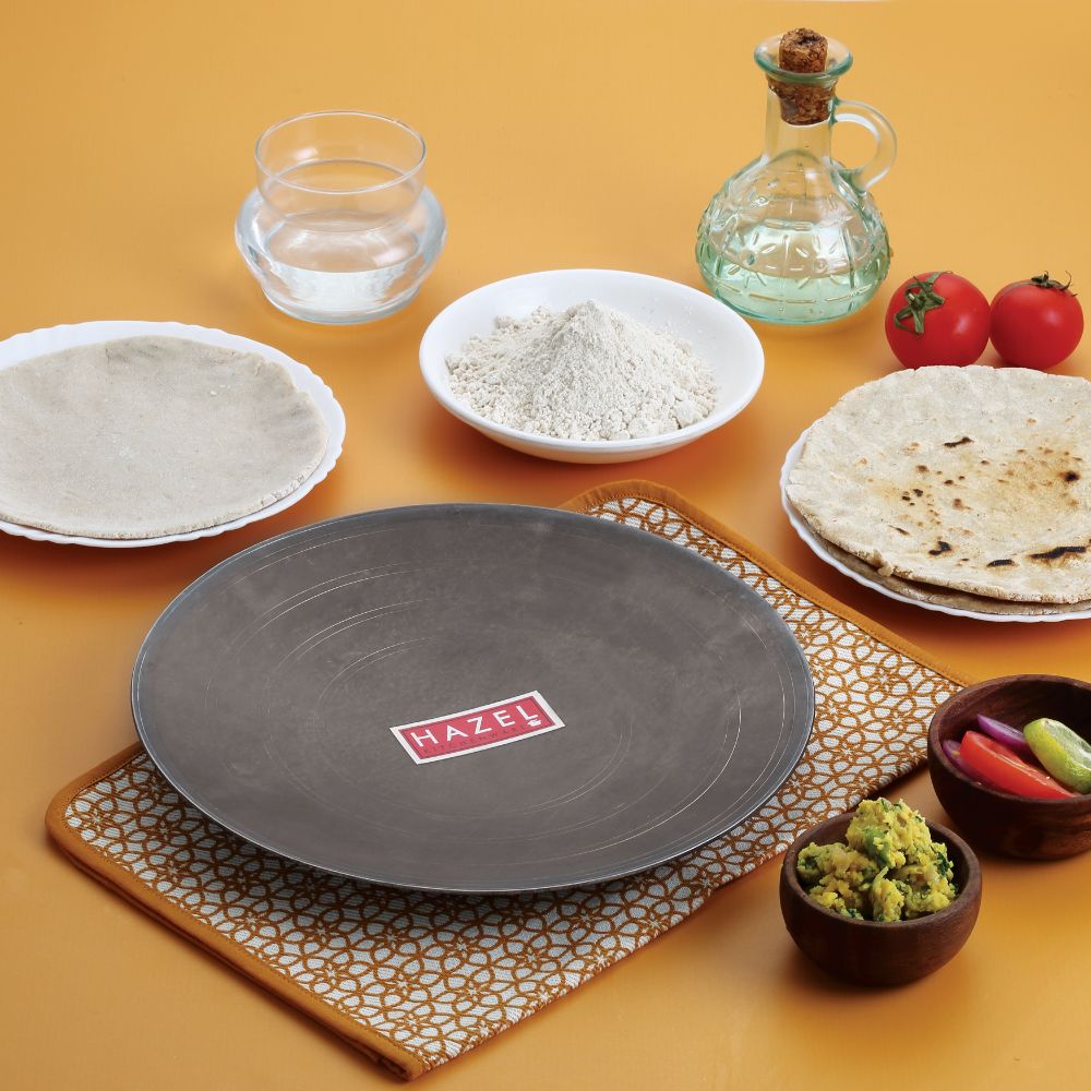 HAZEL Iron Traditional Flat Tawa Without Handle (Black, 29 cm)