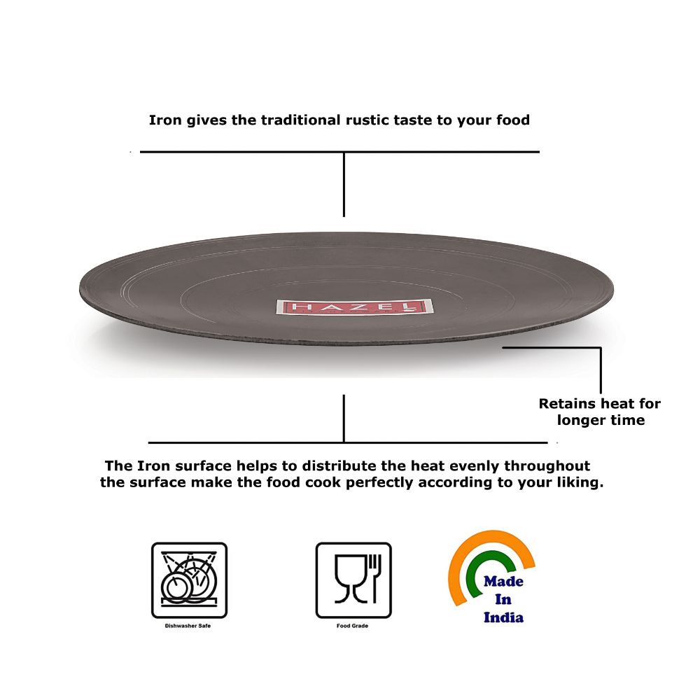 HAZEL Iron Traditional Flat Tawa Without Handle (Black, 29 cm)