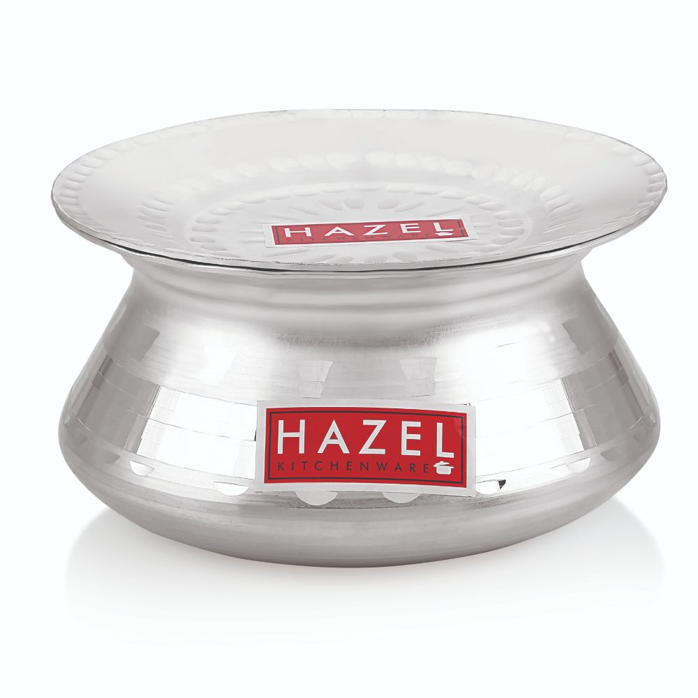 HAZEL Aluminium Handi with Lid Machine Hammered Finish Biryani Rice Cooking Pot Dhari Patiya Tope Patila Vessel, 20 cm, 1900 ML