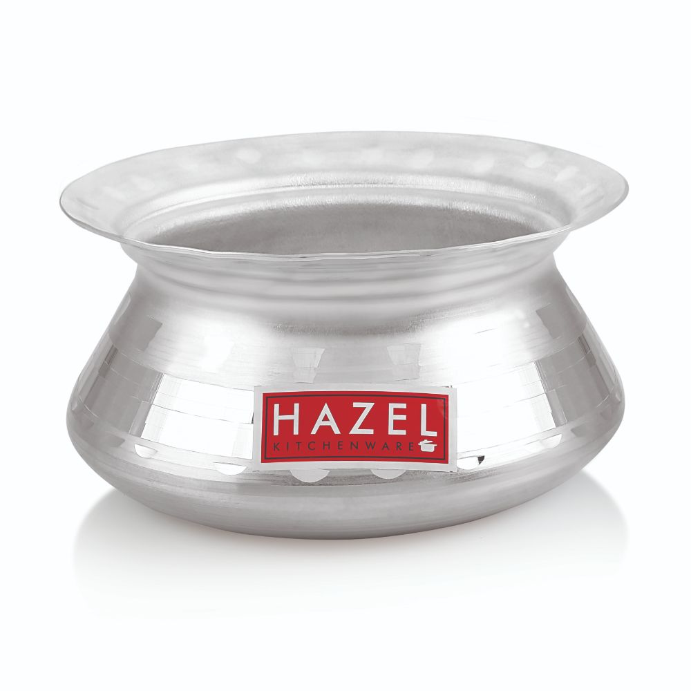 HAZEL Aluminium Handi with Lid Machine Hammered Finish Biryani Rice Cooking Pot Dhari Patiya Tope Patila Vessel, 20 cm, 1900 ML
