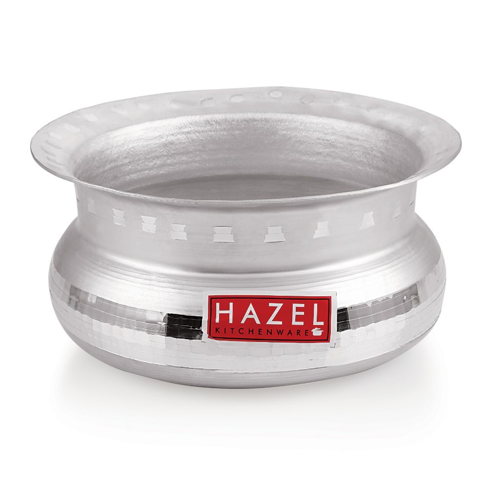 HAZEL Aluminium Handi with Lid Machine Hammered Finish Biryani Rice Cooking Pot GOL Patiya Tope Patila Vessel, 21.5 cm, 2900 ML