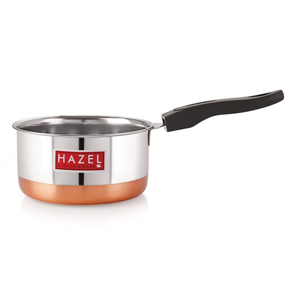 HAZEL Steel Sauce Pan |Alfa Premium Heavy Gauge Tea Pot, 1500 ML | Stainless Steel Sauce Pan | Cookware with Copper Bottom | Milk Pan with Copper Bottom